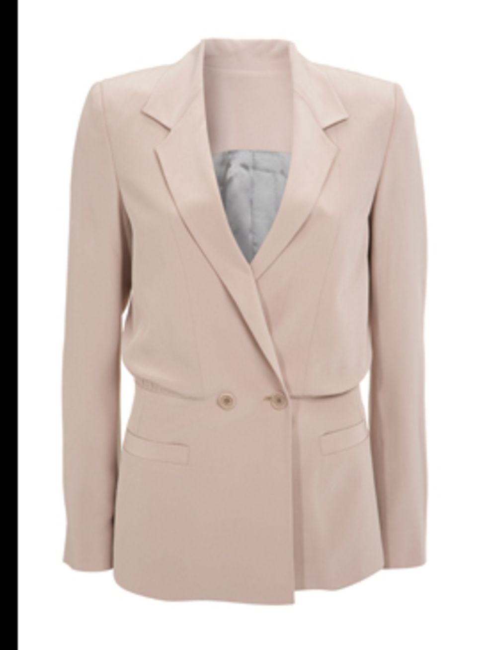 <p>Pink silk blazer, £159, by Reiss. For stockists call 0207 473 9630.</p>