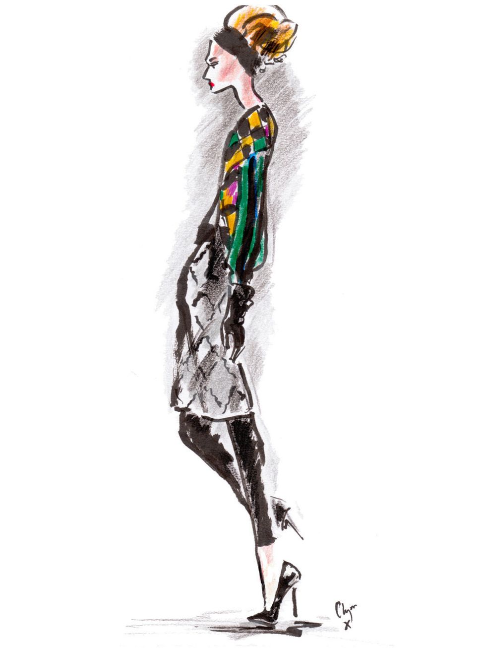 <p>A Clements Ribeiro A/W '12 look illustrated by Clym Evernden</p>