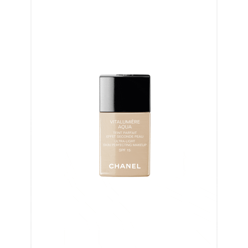 <p><a href="http://www.boots.com/en/CHANEL-VITALUMIERE-AQUA-Ultra-Light-Skin-Perfecting-Makeup-Instant-Natural-Radiance-SPF-15_1160210/" target="_blank">Chanel Vitalumière Aqua Ultra Light Skin Perfecting Makeup SPF15, £32 </a></p>

<p>Dab foundation on y