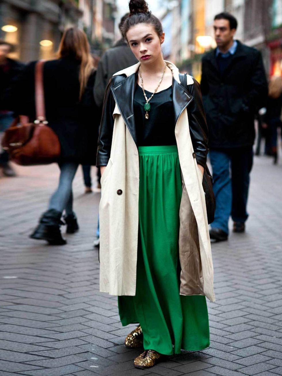 <p>E.J Martin, 22, Actress. Topshop coat &amp; skirt, vintage top &amp; shoes, Forever 21 necklace.</p>