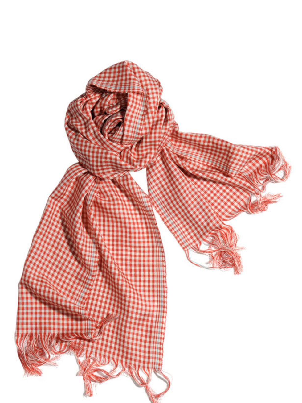 <p>Red gingham scard, £125, by <a href="http://www.margarethowell.co.uk/">Margaret Howell</a></p>