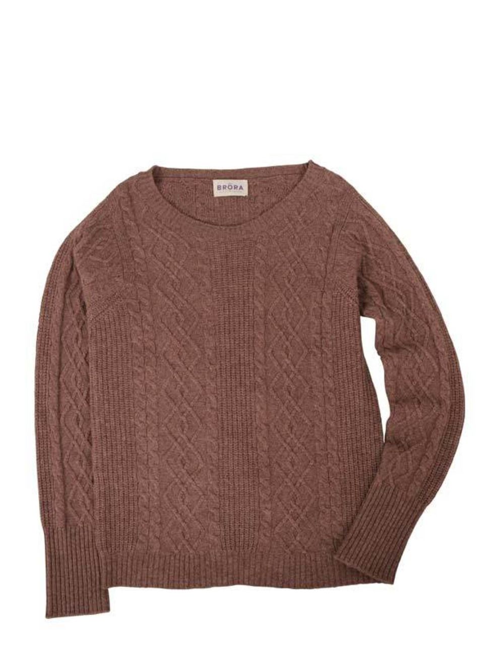 <p>Brora cable knit sweater, £289, for stockists call 0845 659 9944 </p>