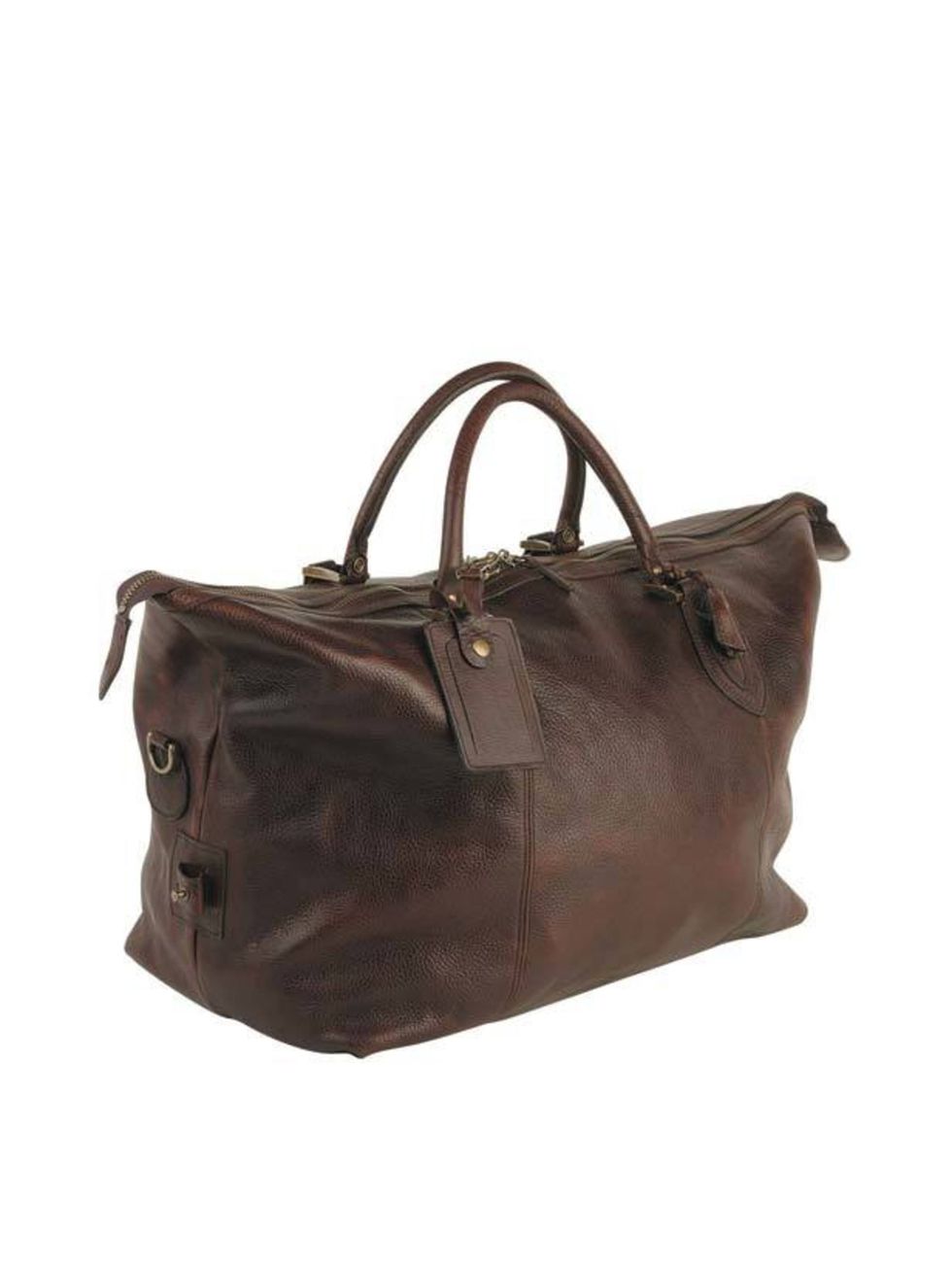 <p>Dark leather weekend bag, £219, by Barbour (0800 009 988)</p>