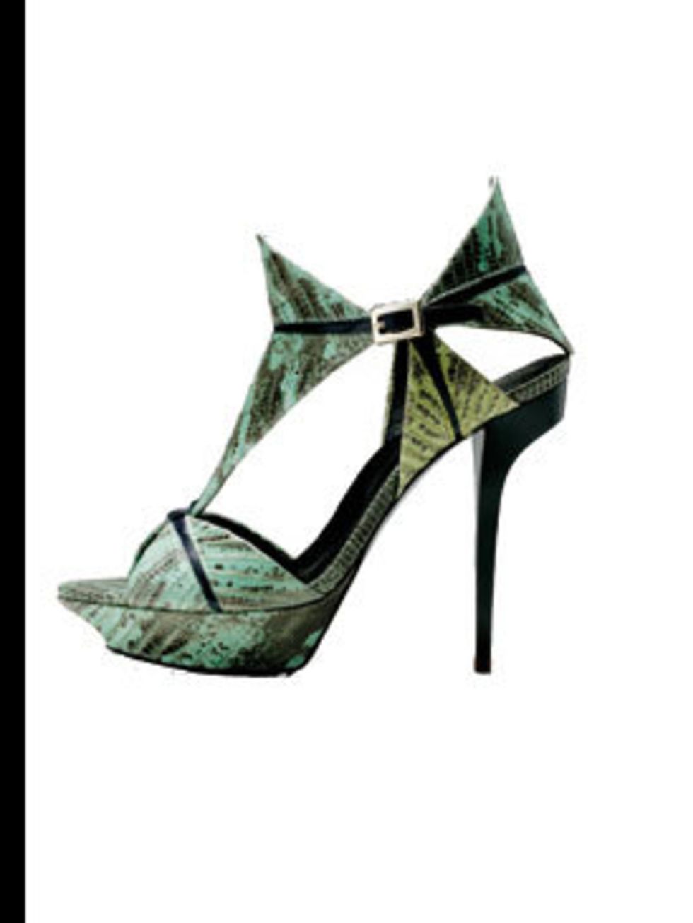 <p>Green python shoes, £750, by Roger Vivier (0207 245 8270).</p>