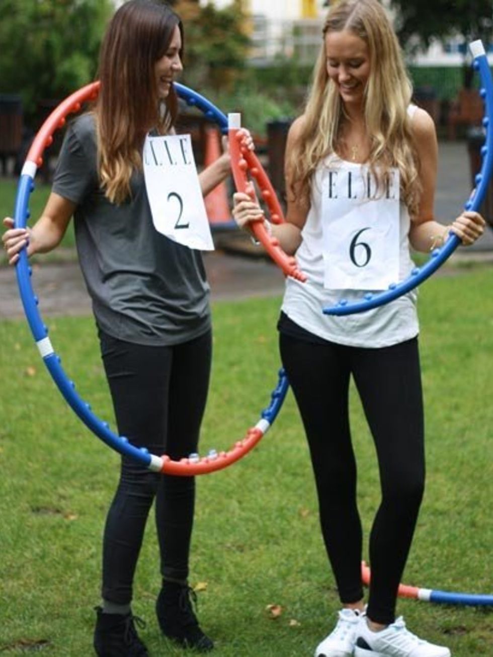 <p>We learnt a couple of valuable lessons in the hula-off between Acting Picture Editor Nikki (2) and Beauty Intern Joely (6): one, make sure your hula-hoop is properly assembled. And two, hula-hooping in wedges is a <em>bad </em>idea. Not surprisingly 