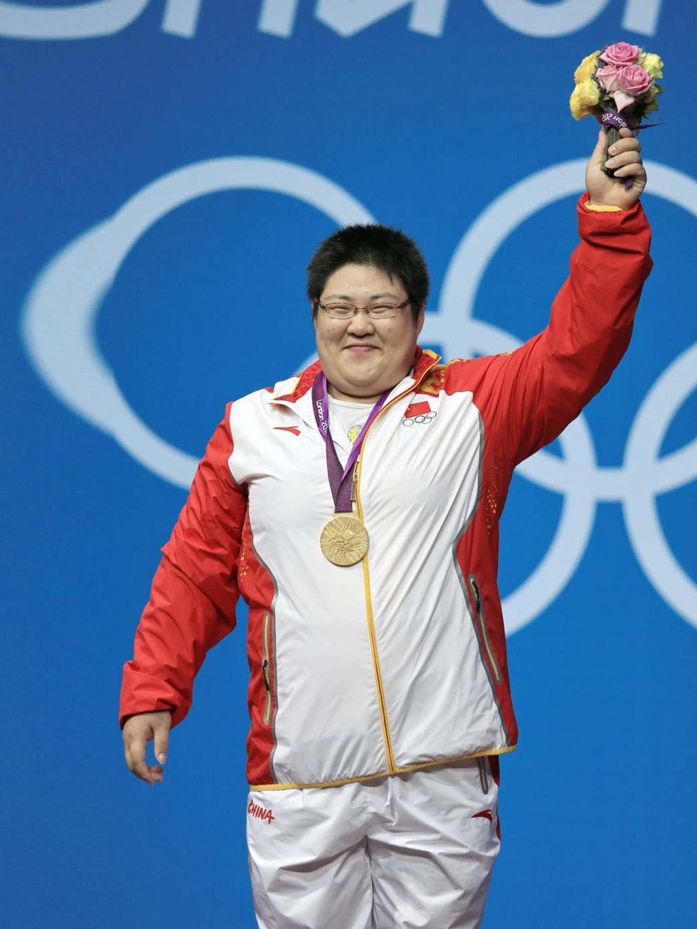 <p>Zhou Lulu at the London Olympics wins the gold medal for women's weightlifting, August 2012.</p>