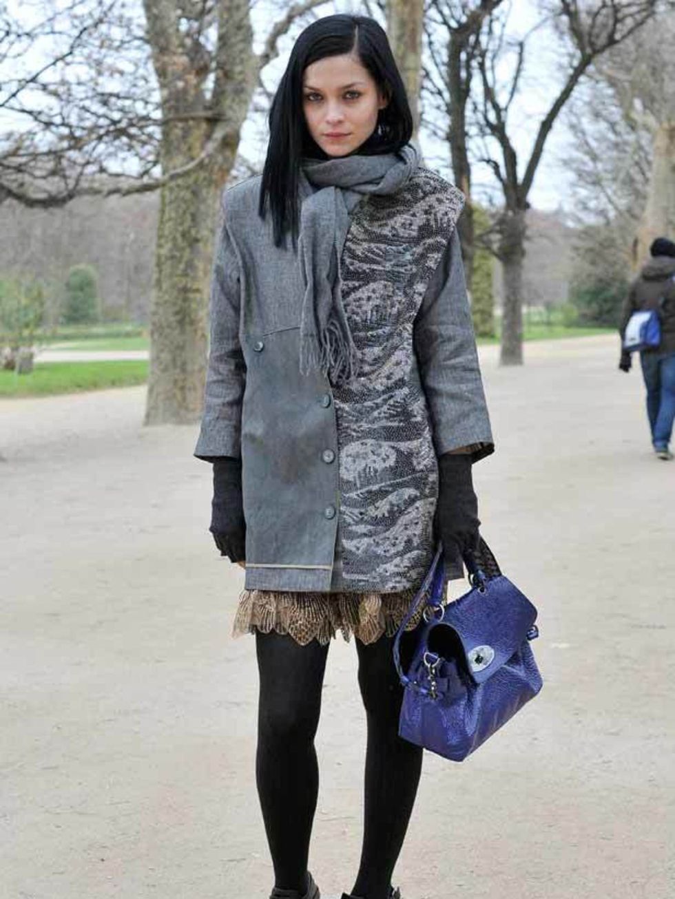 <p>Leigh, Celebrity DJ. Kenzo coat, dress, scarf and shoes. Mulberry bag.</p>