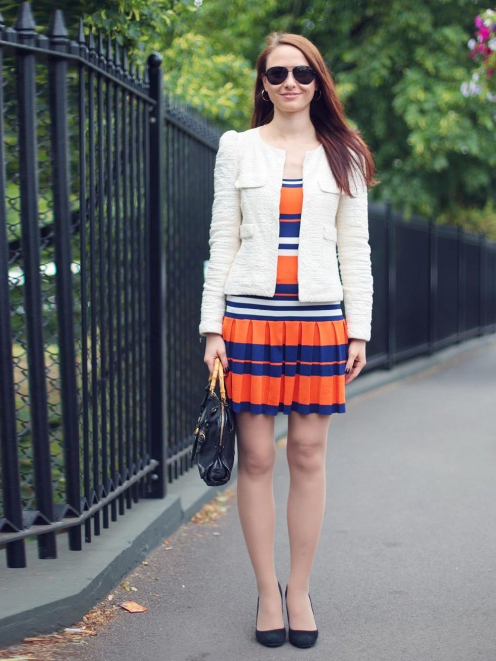 <p>Anastasia Ivanova wears a dress from Amsterdam, Zara jacket, vintage bag, Hugo Boss glasses, Zara shoes.</p>