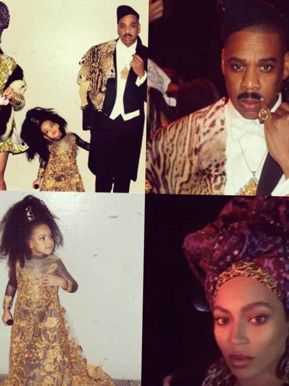 Beyoncé as Queen Aoleon, Jay-Z as Prince Akeem and Blue Ivy as Imani Izzi from Coming To America