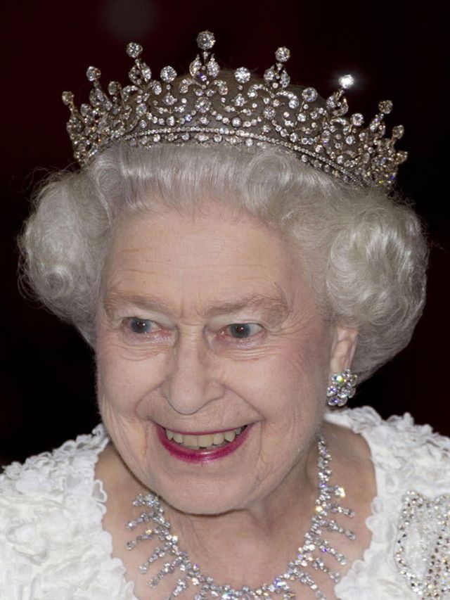 <p>the Queen wearing a diamond tiara</p>