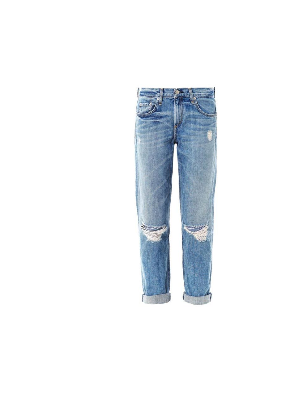<p>Rag &amp; Bone's 'Moss' distressed jeans are the perfect partner to a boyfriend tee and single strap heels, £215, at <a href="http://www.matchesfashion.com/product/160952">Matches Fashion</a></p>