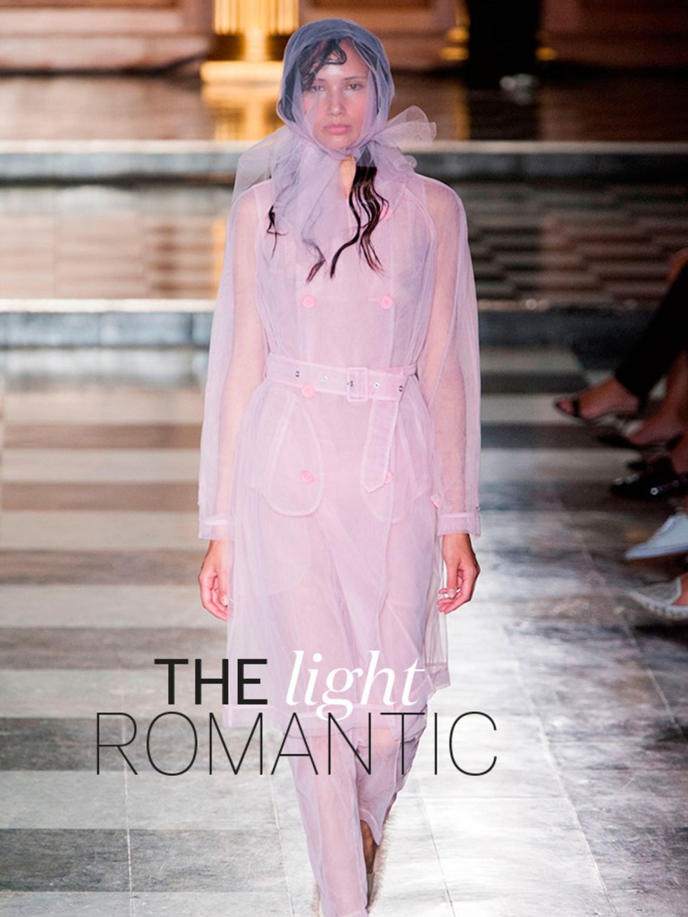 <p>The Light Romantic:<br />
Flowing fabrics, easy, loose-fitting silhouettes and muted pastel shades  come high-summer, this ultra-feminine trend will come into its own.</p>

<p>Simone Rocha s/s 2015</p>