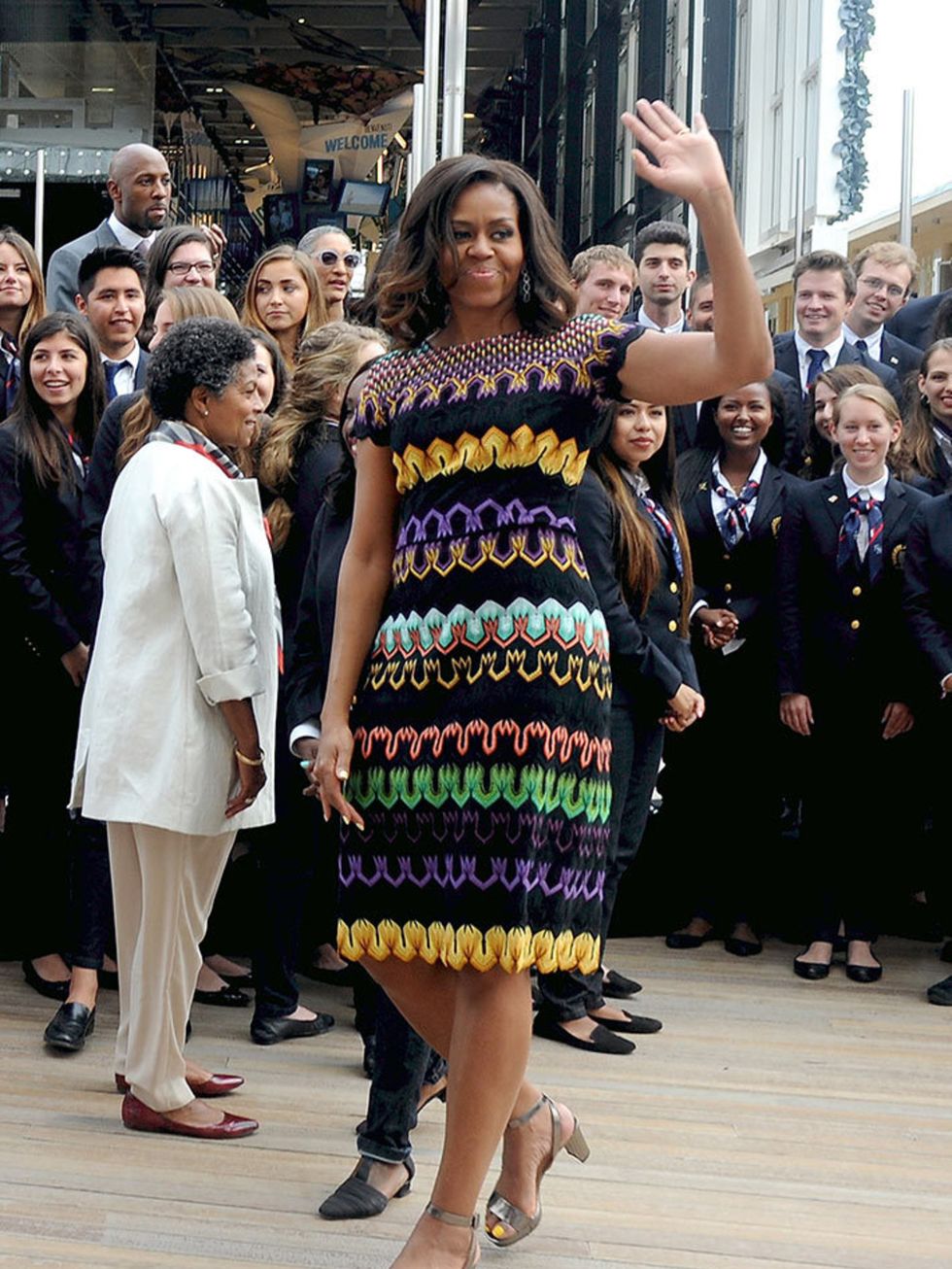 <p>US First Lady Michelle Obama arrives at the United States Pavilion at the Milan Expo 2015 on 18 June, 2015, wearing Missoni.</p>