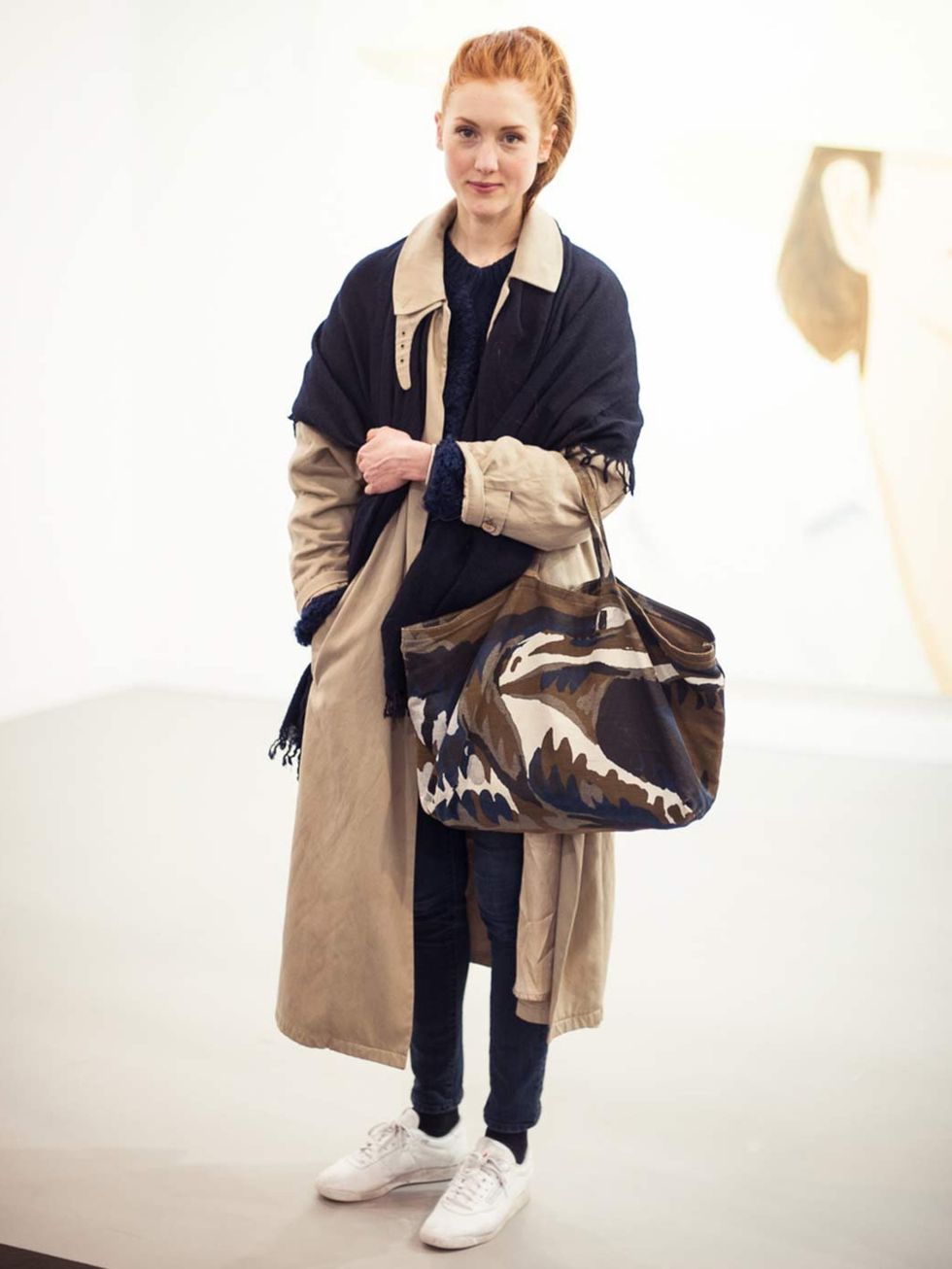 <p>Meret, works at Sunday Art Fair Gallery. Vintage Armani coat, Reebok sneaker, Lacoste bag.</p>