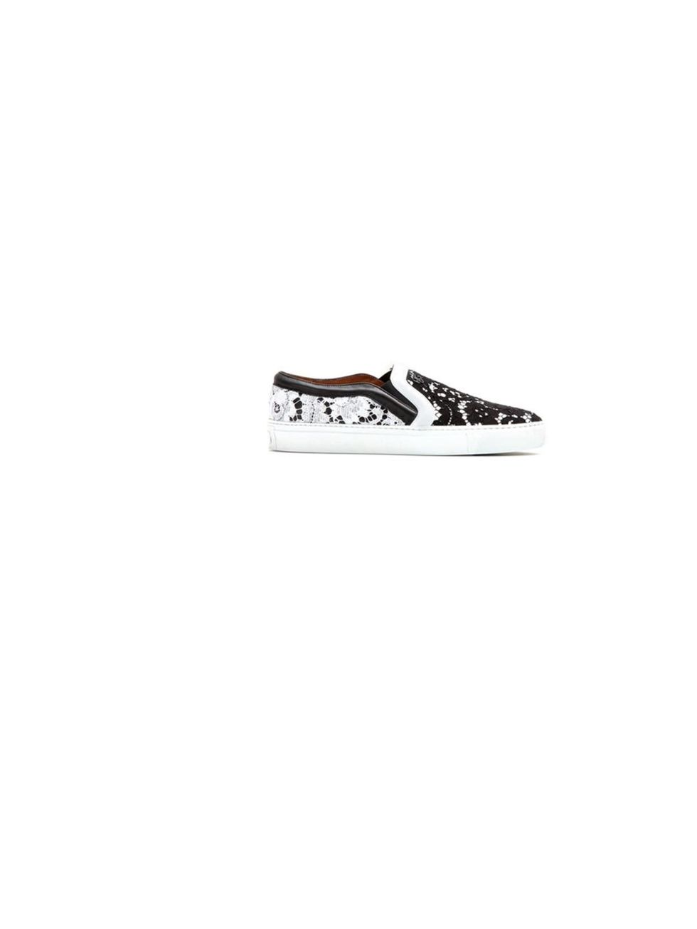 <p>Flats don't have to be boring. See Givenchy's lace slip-on sneakers for evidence, £450, at <a href="http://www.luisaviaroma.com/index.aspx">Luisaviaroma.com</a></p>