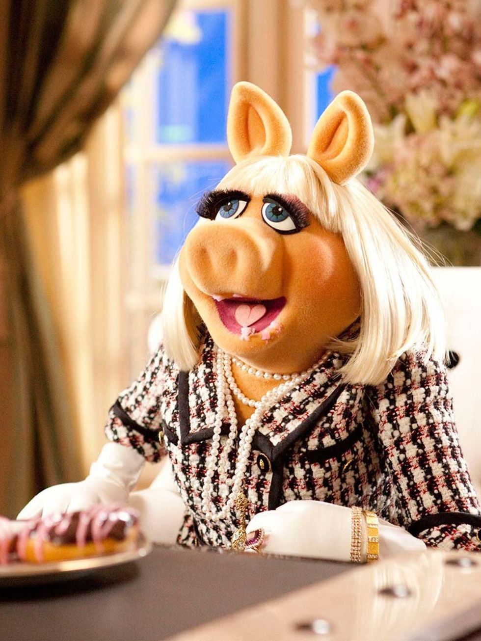 <p>2011 (<em>The Muppets</em>):</p><p>Receptionist [Emily Blunt]: Miss Piggy?</p><p>Miss Piggy: [eating a doughnut] What? Can't you see that I'm busy?</p>