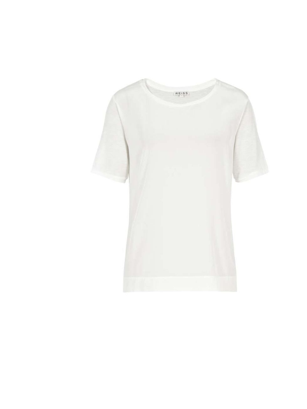 <p>Silk t-shirt £65 <a href="http://www.reiss.com/womens/tops/kami/off-white/">Reiss</a></p>
