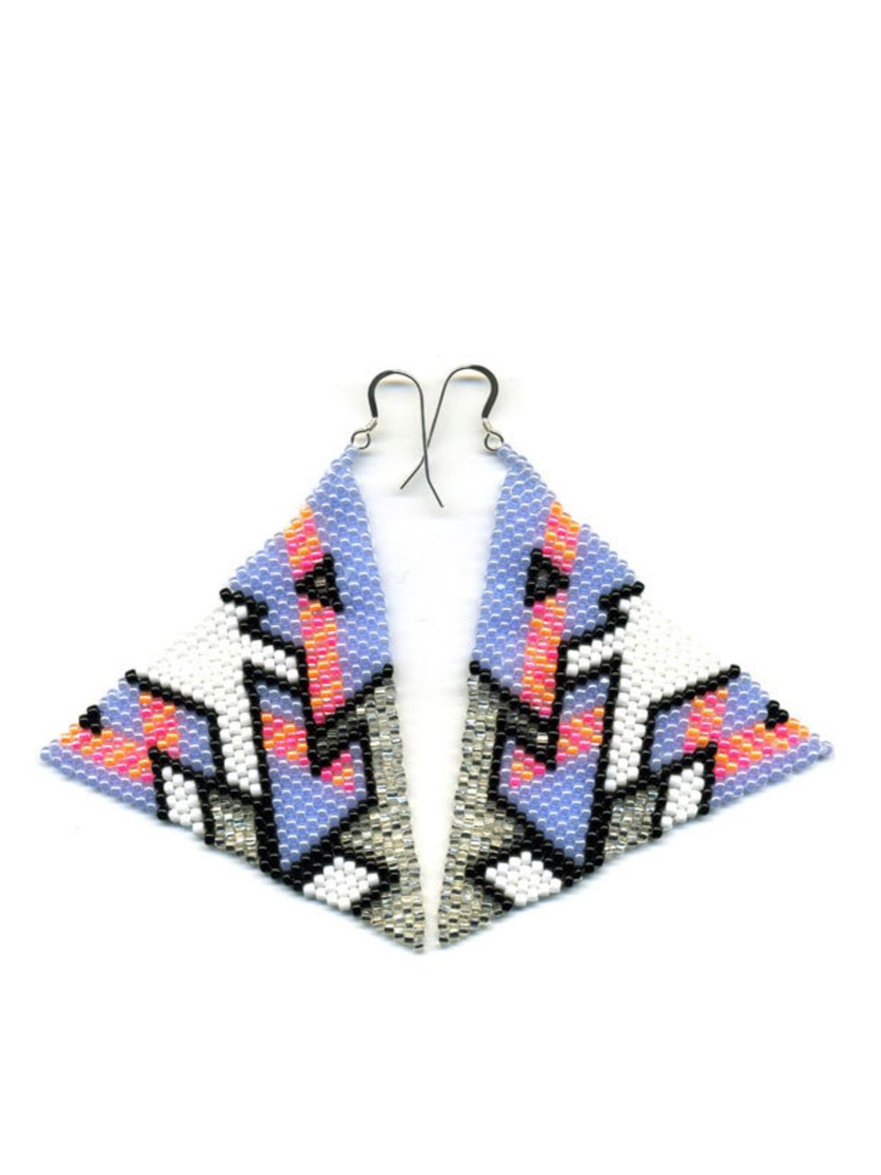 <p>Beaded triangular earrings, £90, by Brokenfab at <a href="http://www.kabiri.co.uk/designers/brokenfab/pyramid-earrings-lilac.html">Kabiri</a> </p>