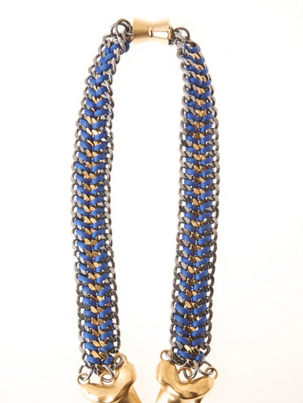 <p>Blue and gold chain necklace, £486, by <a href="http://bexrox.myshopify.com/products/exclusive-double-shark-necklace">Bex Rox</a></p>