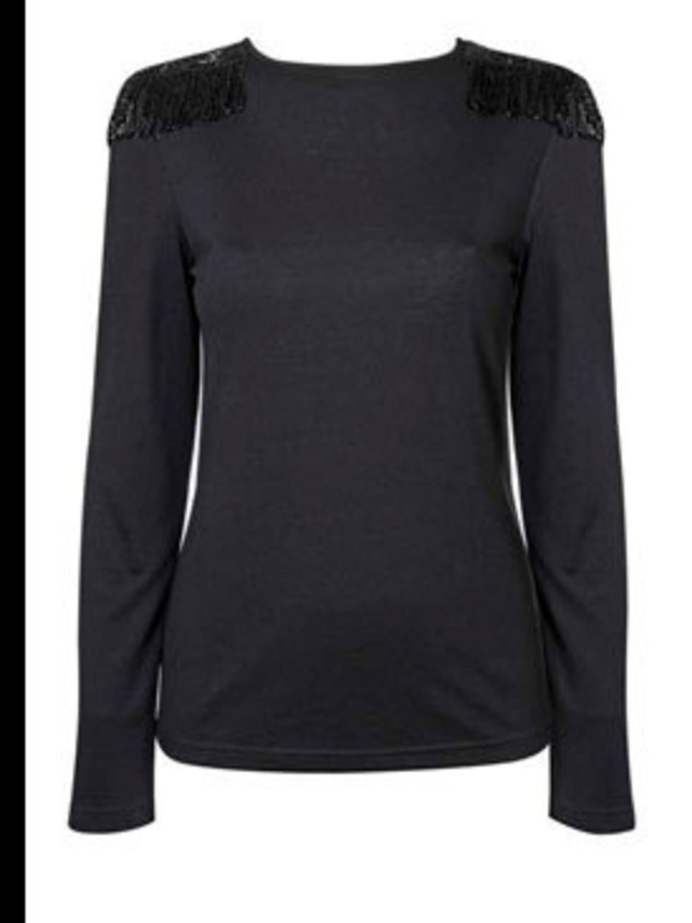 <p>Navy jumper with sequin shoulders, £35, by Warehouse (0870 1228 813) </p>