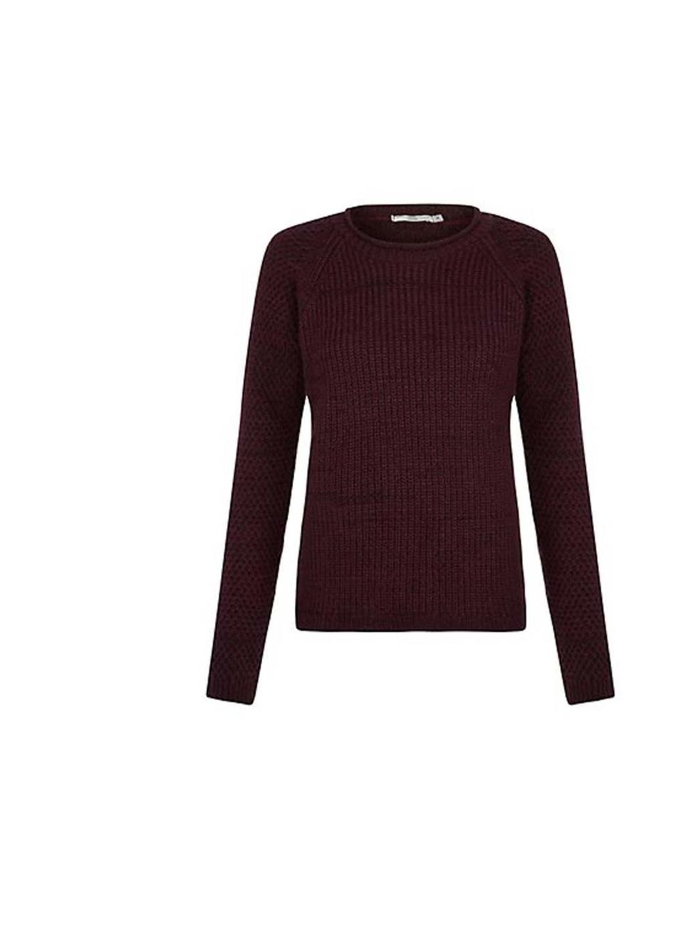 <p>Wear this chunky knit over a printed silk shirt - a mix of different textures makes for a great layered look. </p><p><a href="http://www.newlook.com/shop/womens/knitwear/burgundy-roll-neck-raglan-jumper-_291267067">New Look</a> jumper, £19.99</p>