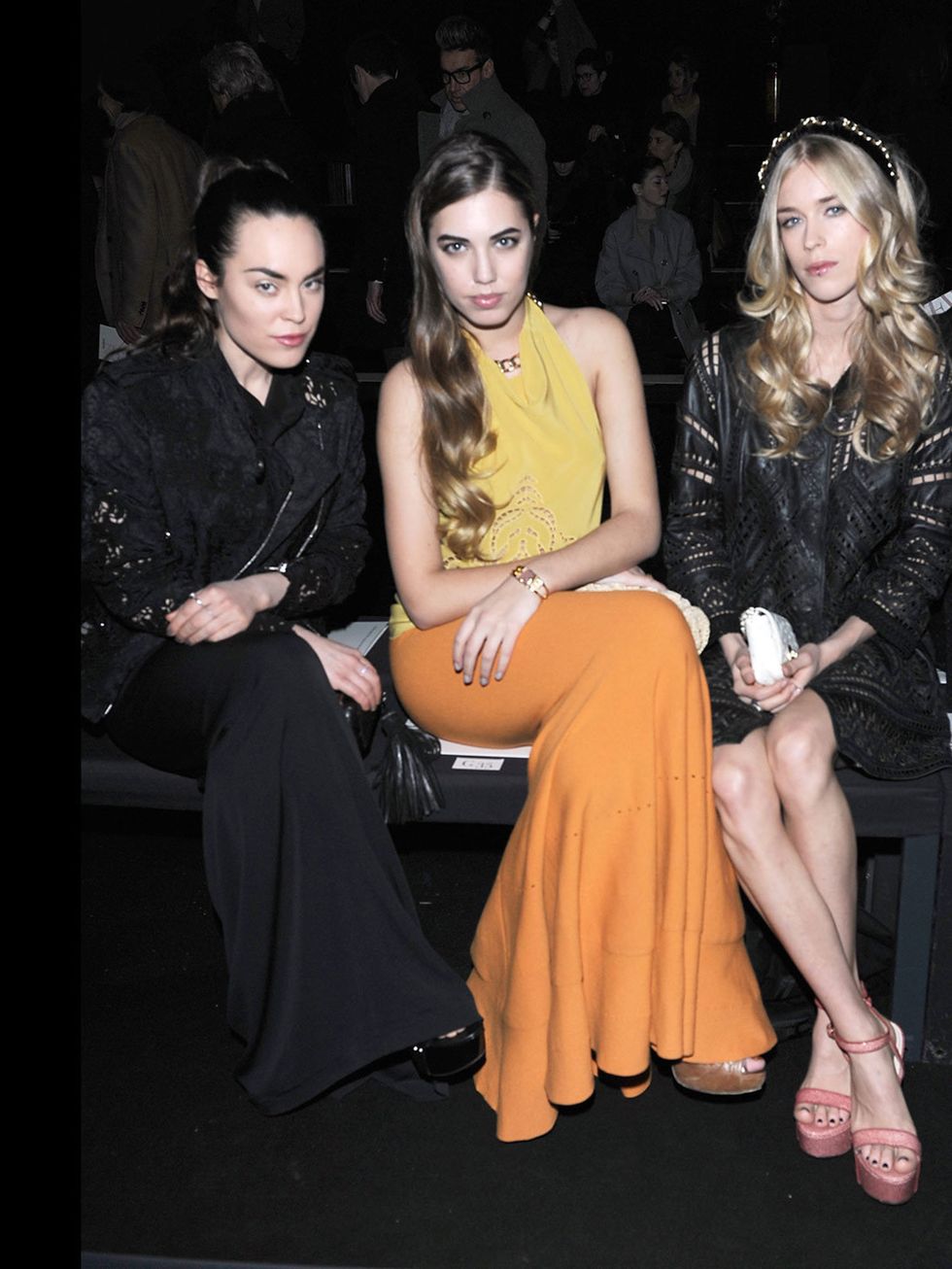 <p>Talulah Harlech, Amber Le Bon and Mary Charteris on the front row at Ermano Scervino during Milan Fashion Week AW13.</p>