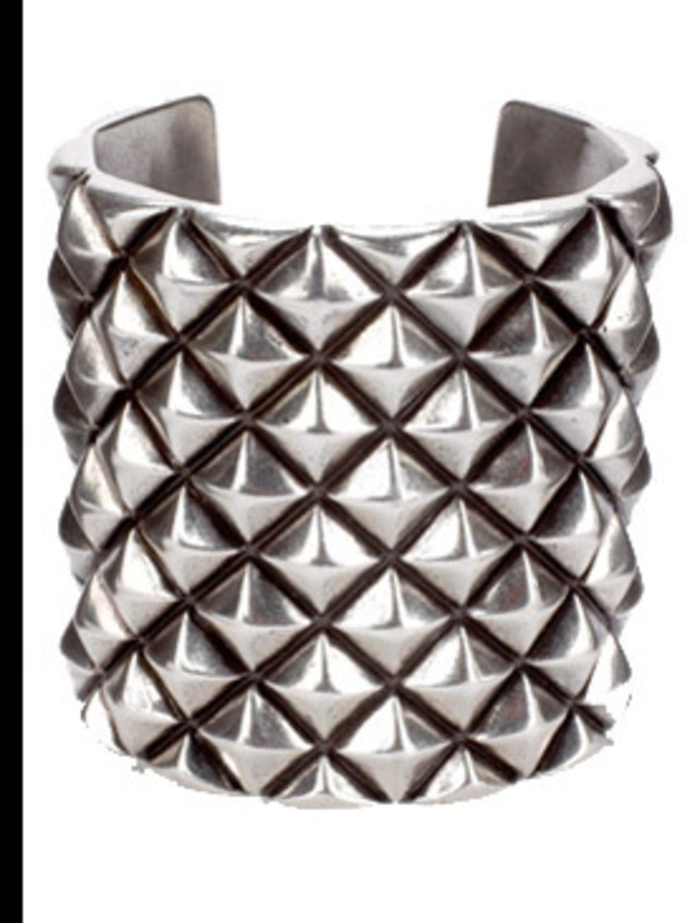 <p>Silver studded cuff, £82.50, by Angie Gooderham (0207 288 9840)</p>