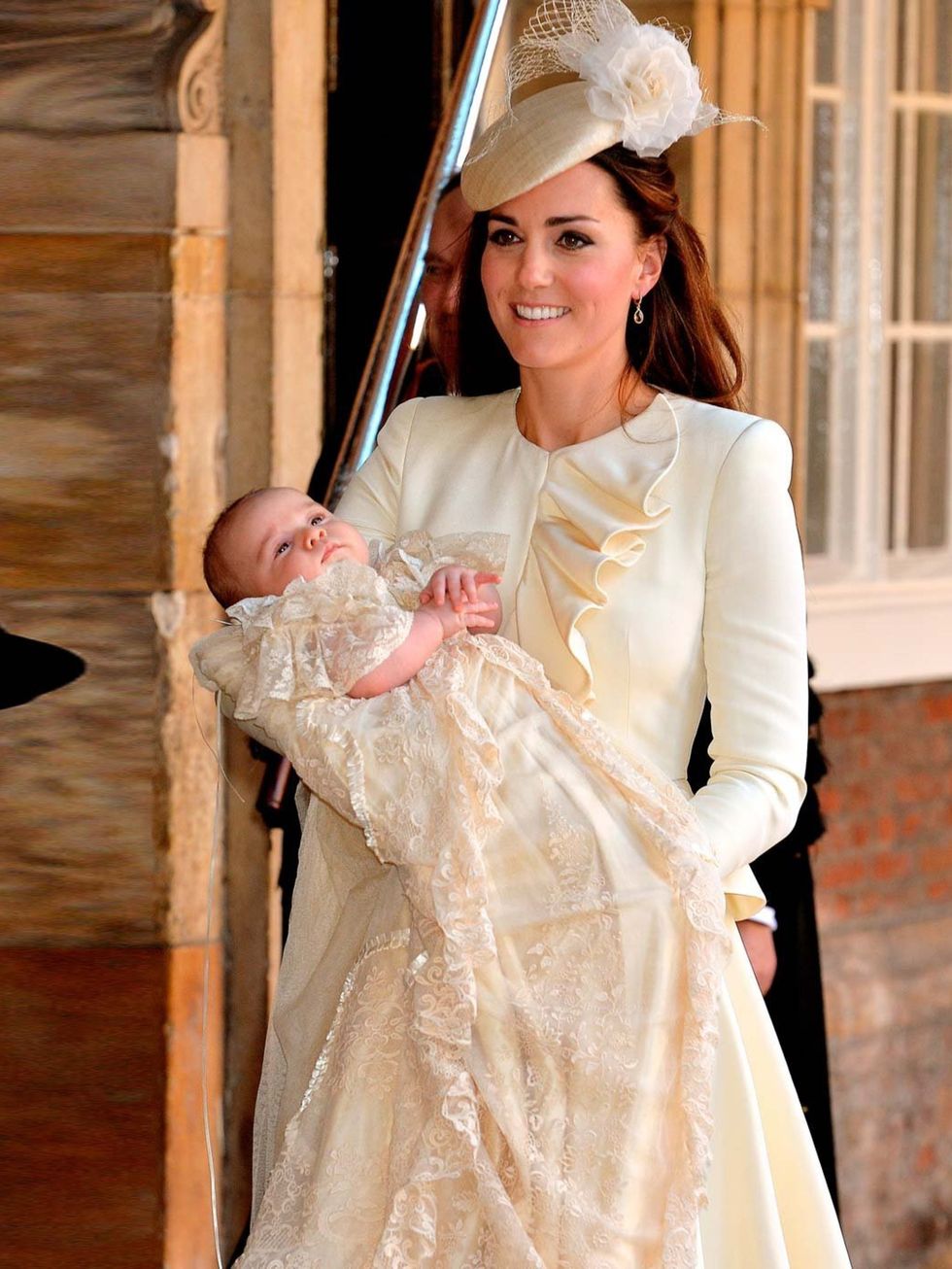 <p><a href="http://www.elleuk.com/star-style/celebrity-style-files/kate-middleton-s-style-file">Catherine, Duchess of Cambridge</a> carries her son Prince George of Cambridge after his christening at the Chapel Royal in St James's Palace, London, October 
