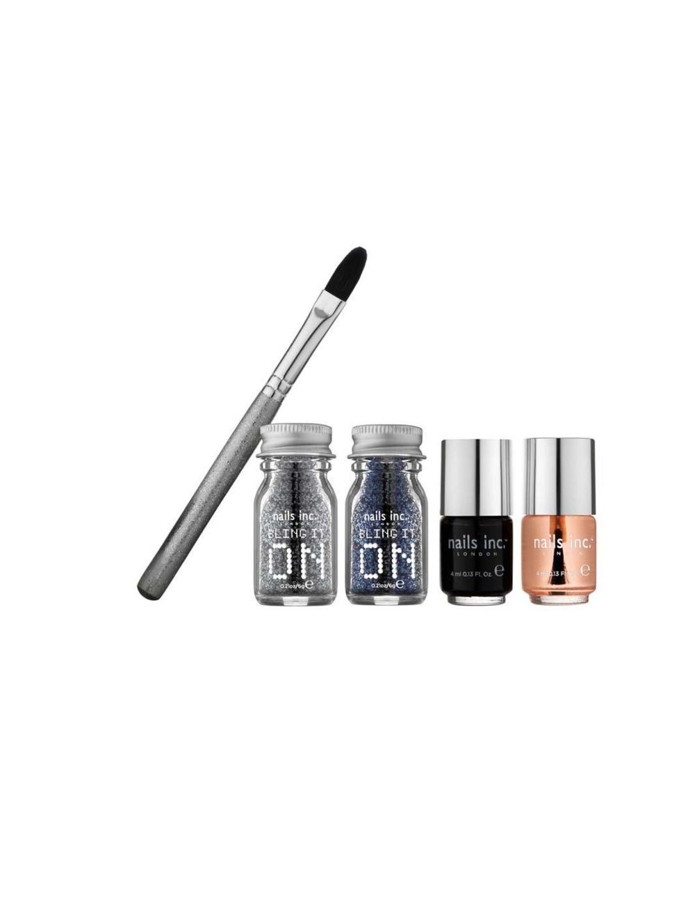 <p>This kit reaches new heights on the glitter Richter scale. It may look fiddly but its actually a doddle to use.</p><p>1-      Pour some of the glitter in to the application tray.</p><p>2-      Apply one coat of Black Taxi nail (avoid getting any on yo