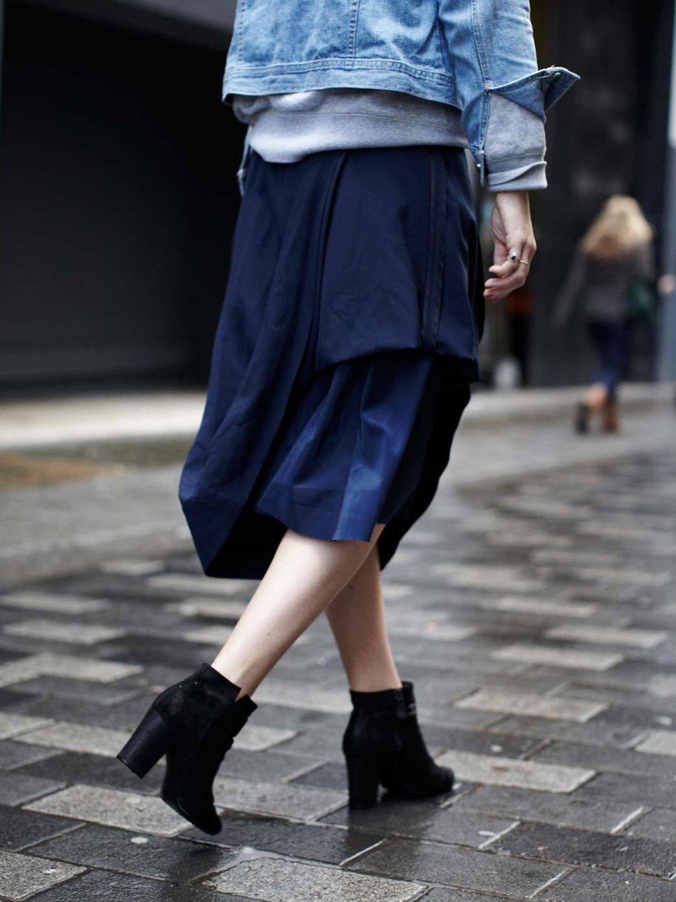 <p>Charlotte Lewis, ELLE Fashion Intern:</p><p>Vintage denim jacket, Maison Martin Margiela with H&amp;M skirt</p>