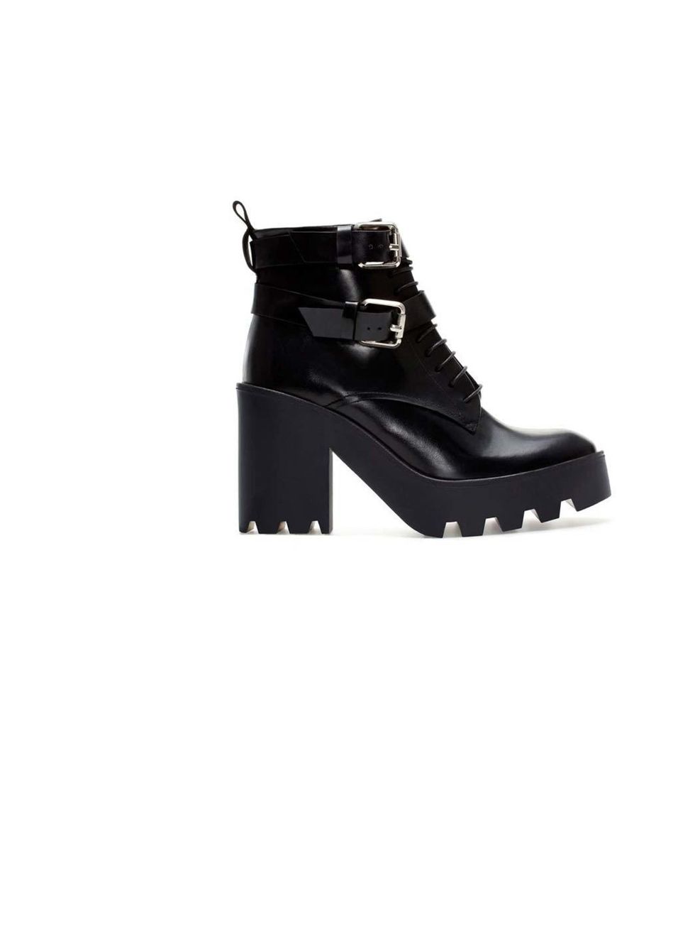 <p>team the look with a pair of chunky and comfortable boots. These are available at <a href="http://www.zara.com/uk/en/woman/shoes/leather-track-ankle-boot-c269191p1468549.html">Zara</a>, £109</p>