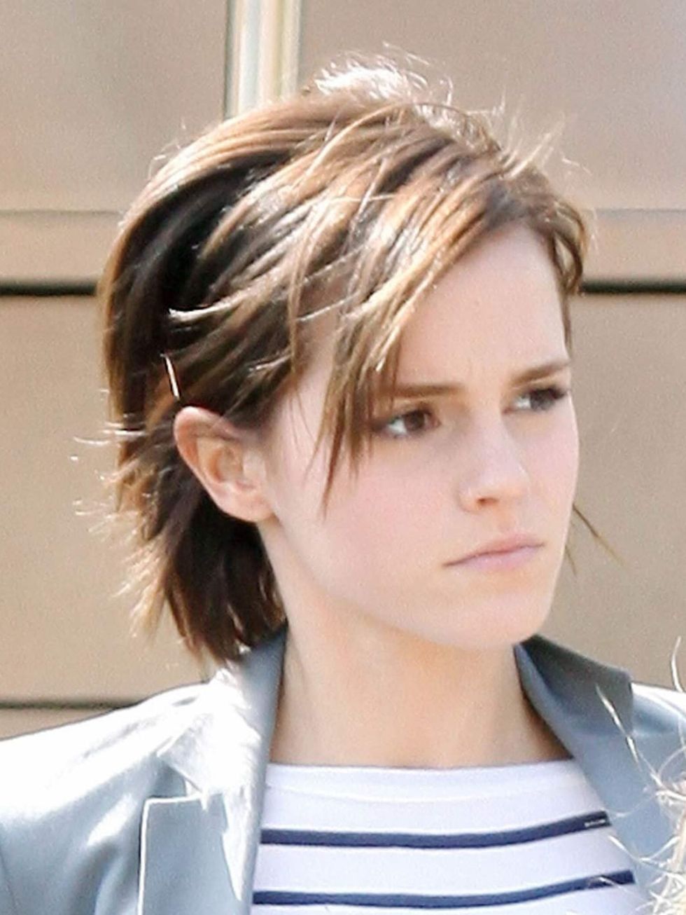 <p>Emma Watson spotted with a bob, March 2012</p>