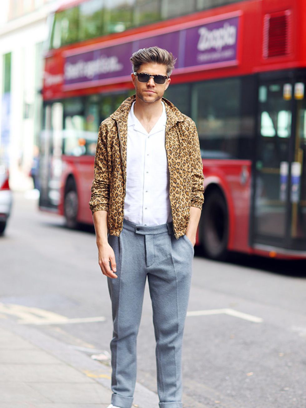 <p>Darren Kennedy wears Specsavers sunglasses, YMC jacket, River Island shirt, H&M trousers, Whistles shoes.</p>