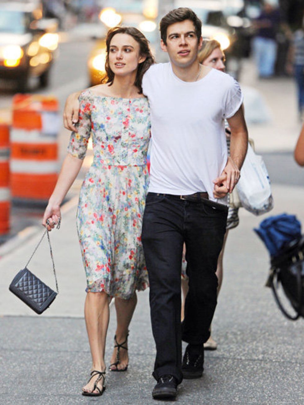 <p>Keira Knightley in Erdem, with fiance James Righton in New York</p>