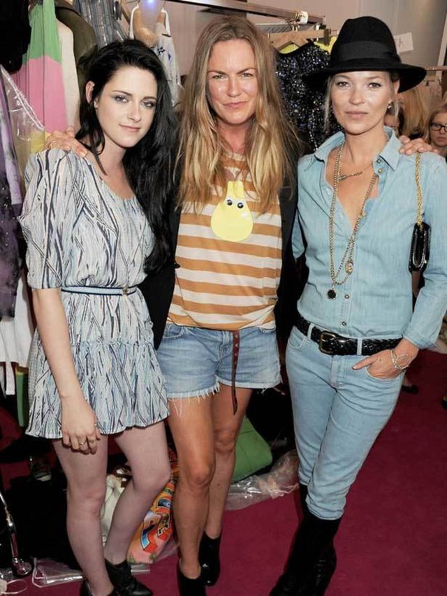 <p>Kristin Stewart, Mulberry designer Emma Hill and Kate Moss</p>
