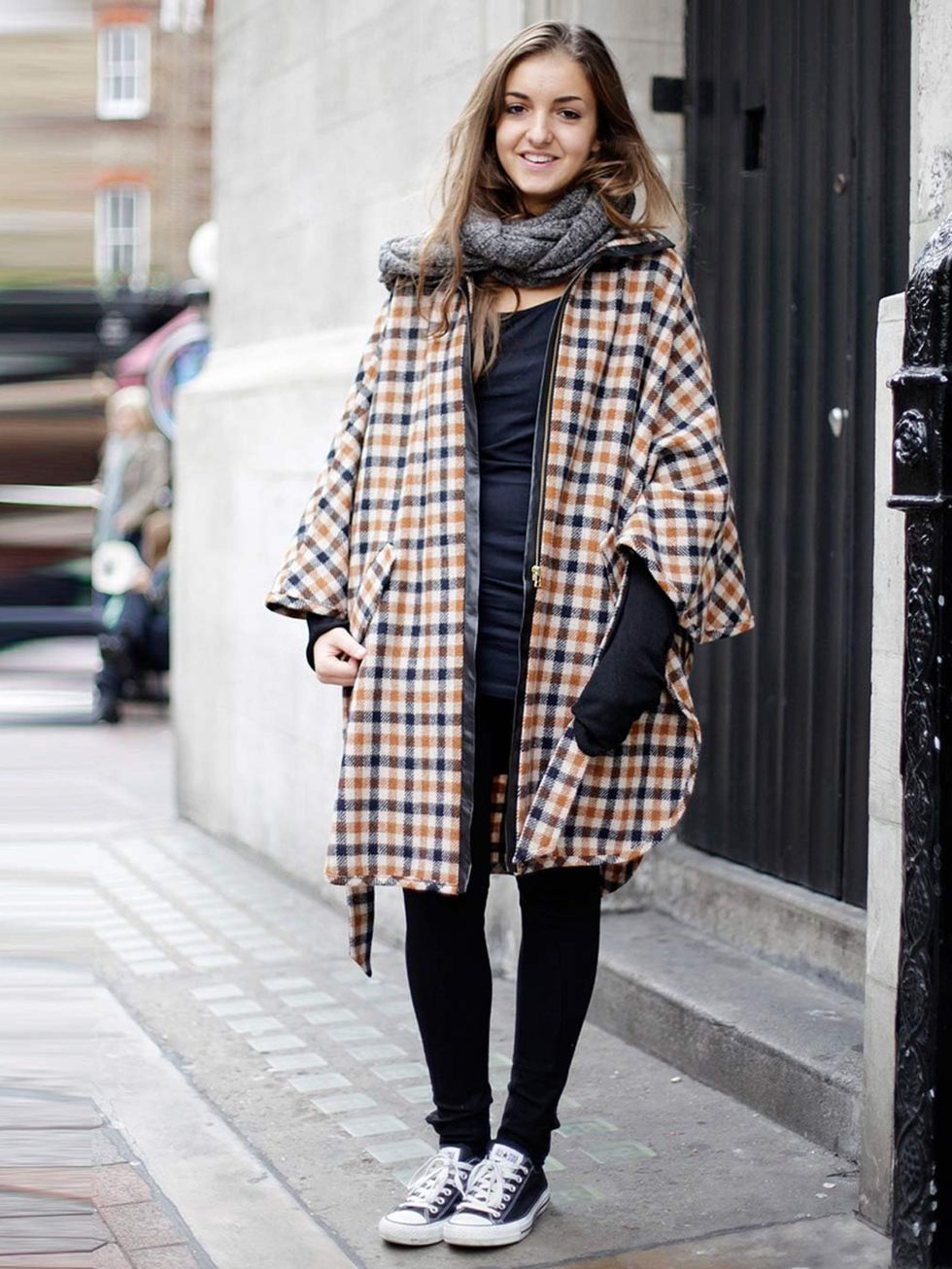 <p>Nastasija, 16, Student. Malene Birger coat, H&amp;M scarf, Converse trainers.</p>