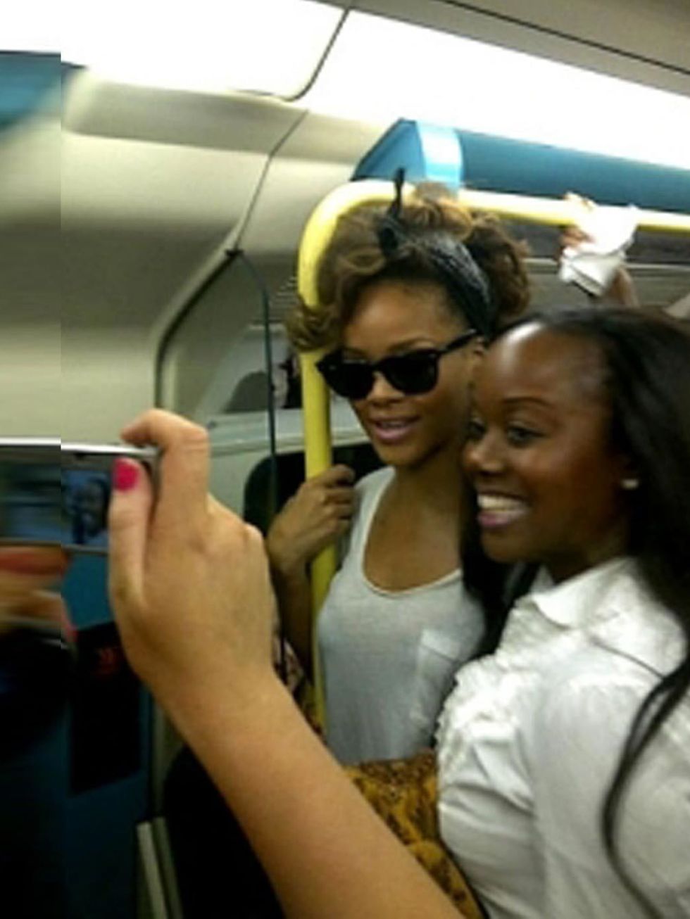 <p><strong>RIHANNA</strong></p><p>This one's no big stretch: <a href="http://www.elleuk.com/elle-tv/cover-stars/elle-magazine/rihanna-elle-behind-the-cover-video">Rihanna</a> regularly takes the Tube when she's gigging at the O2. Memorise the route now.</
