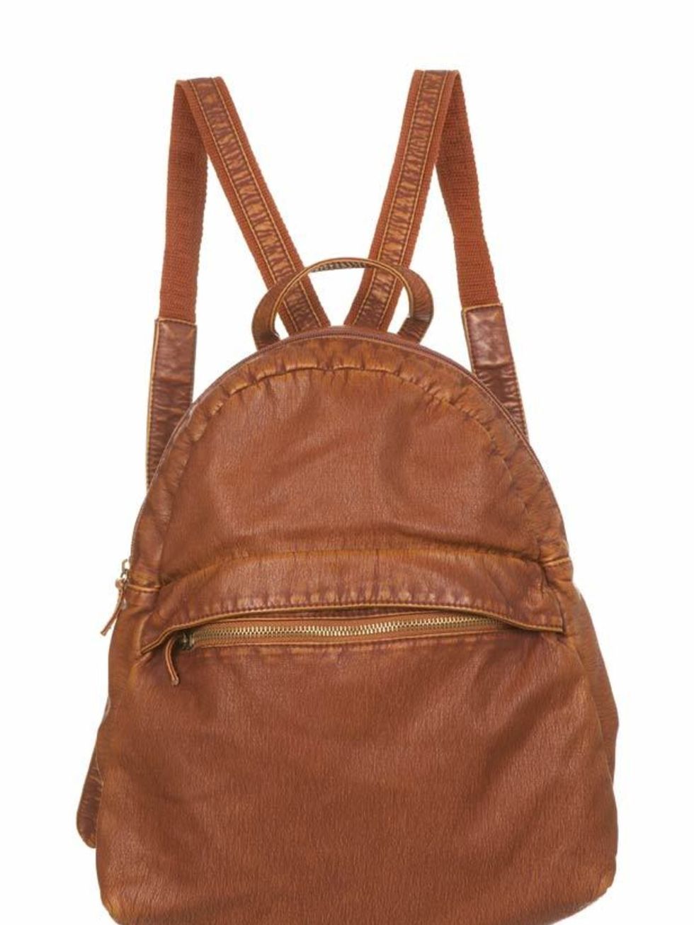 <p>Tan faux leather rucksack, £35, by Topshop (0845 121 4519)</p>