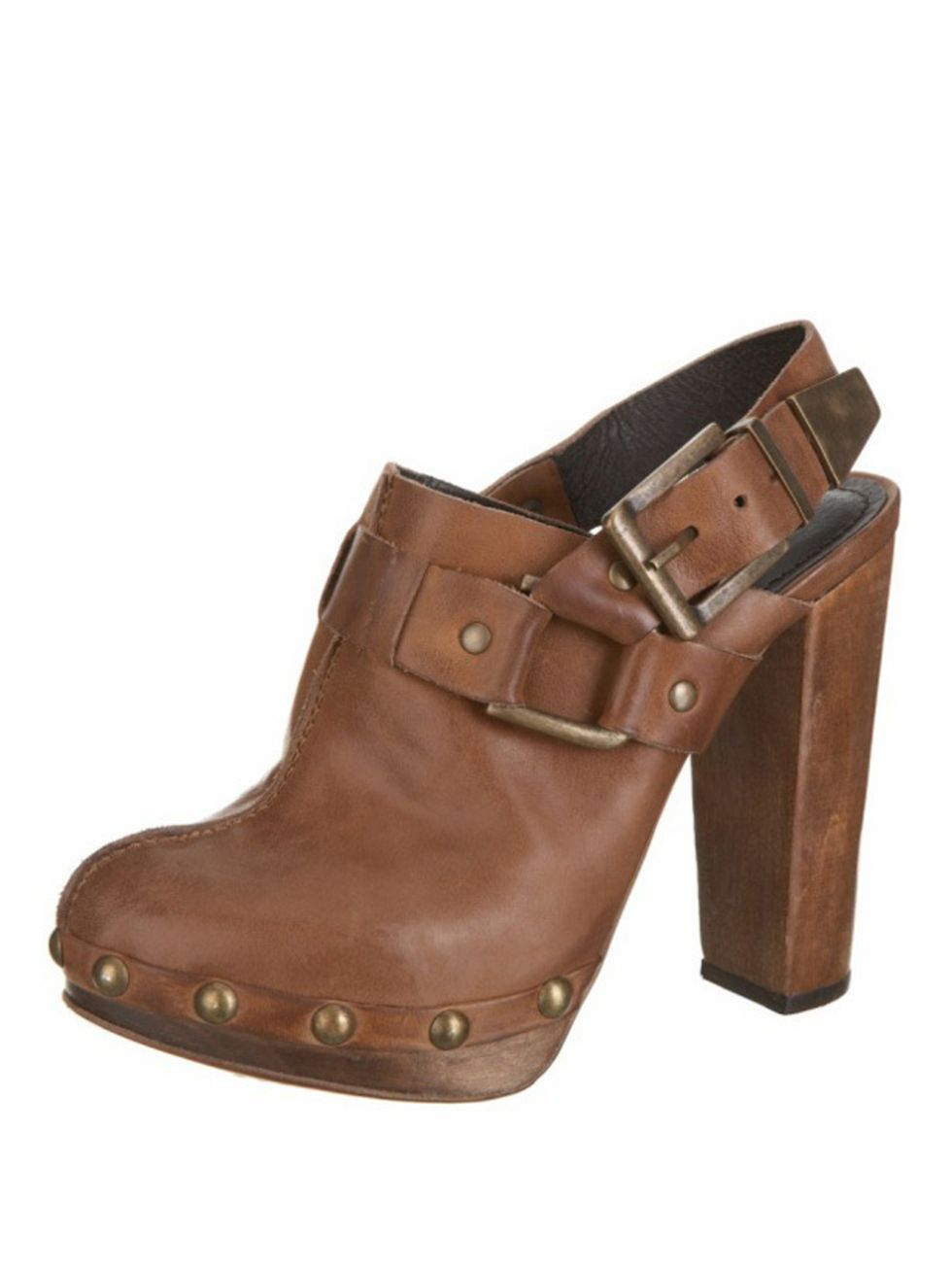 <p>Brown leather clogs, £75, by Topshop (0845 121 4519)</p>