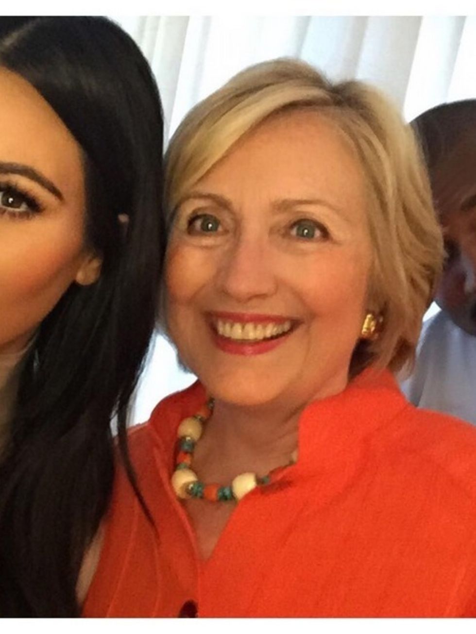 <p>Of course, Kim Kardashian has to appear on our list (even though her younger sister Kendall overtook her in the running for most-liked Instagram pic). Here, she poses with presidential candidate, Hillary Clinton... And is that Kanye we spy in the backg