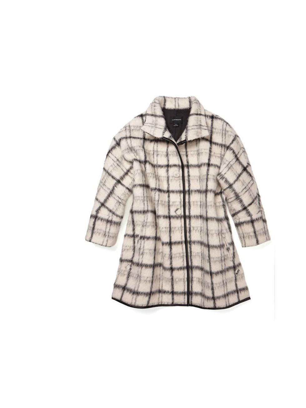 <p>Pair this monochrome checked coat with a block-colour cable knit jumper and skinny jeans for a classic weekend look.</p><p>Club Monaco coat, £640</p>