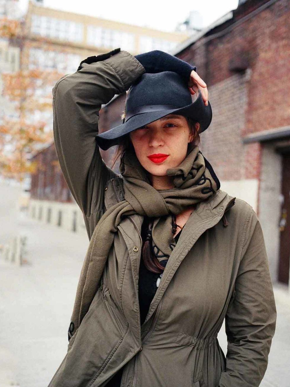 <p>Rebecca, Brooklyn 2012</p><p>Wearing: Barbour Hat, Uniqlo Jacket, Vintage Jumper and Scarf</p>