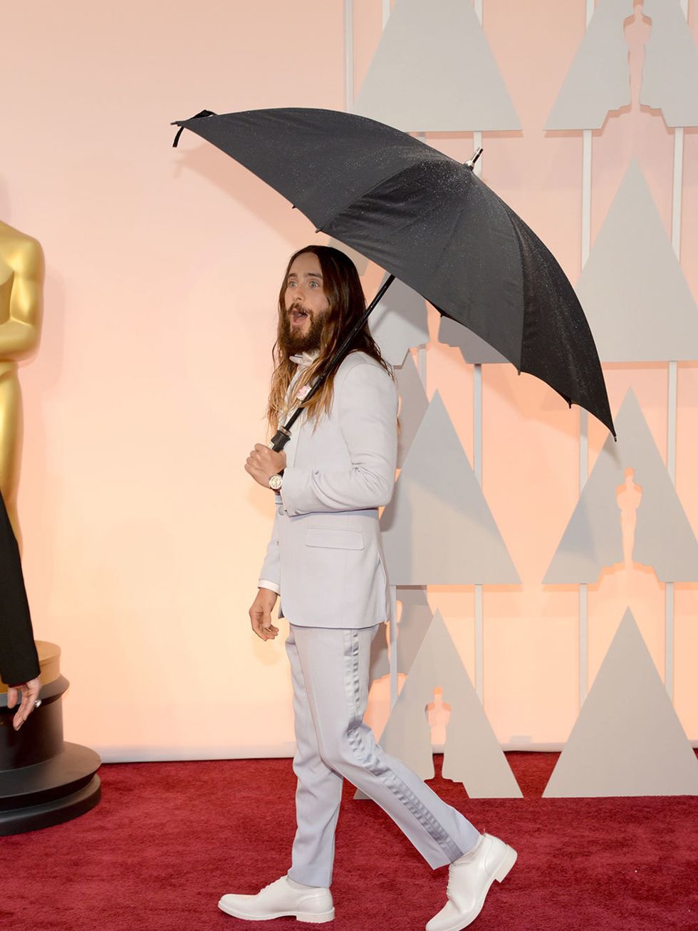<p>There was no way Jared Leto was going to let the rain mess up his hair.</p>