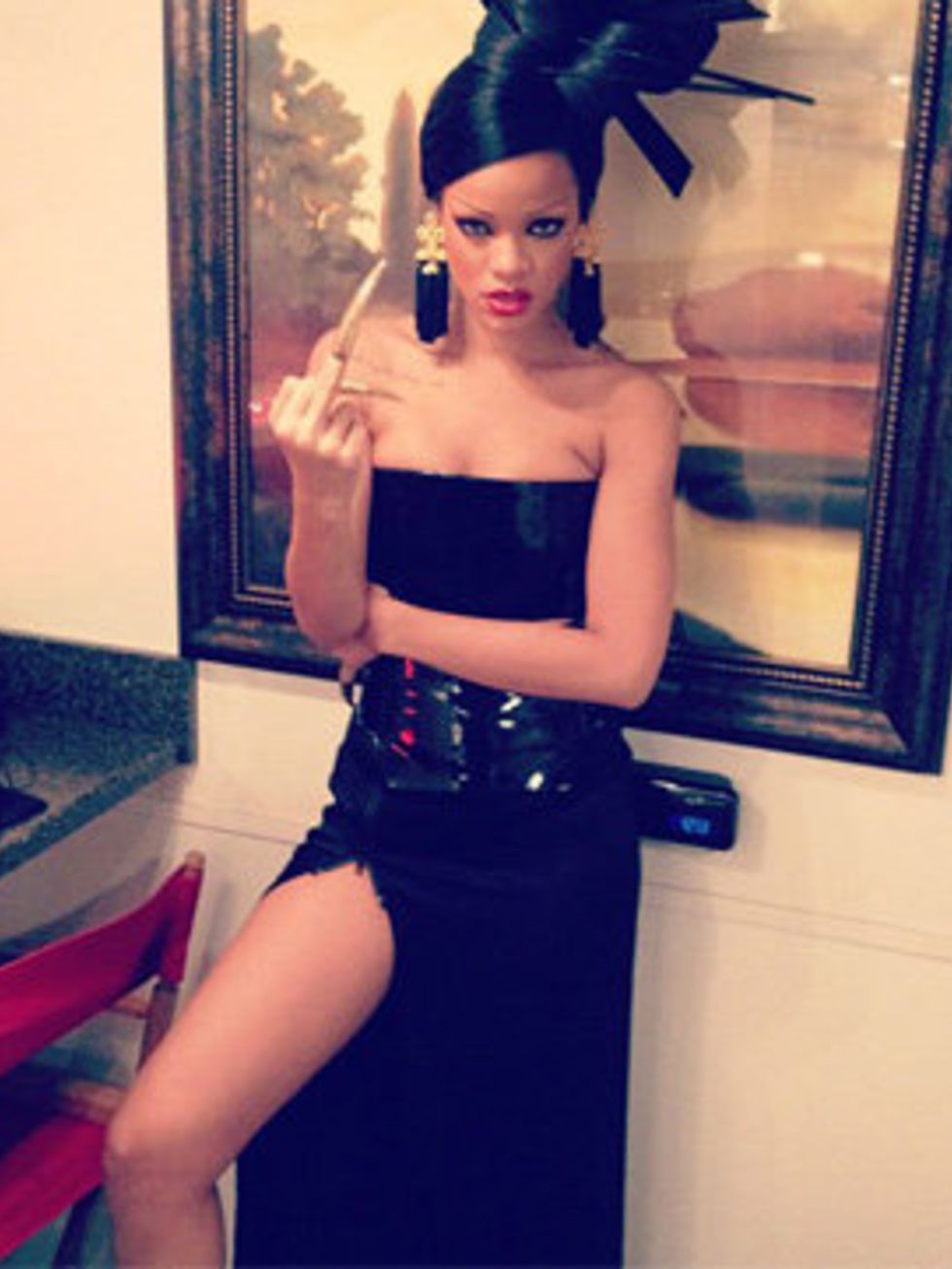 <p>One of Rihanna's looks for her shoot with Coldplay</p>