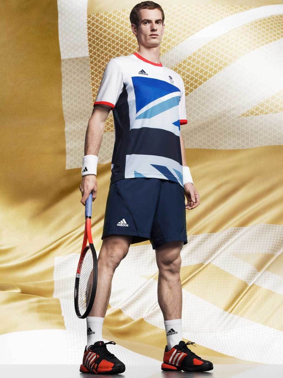 <p>Olympic athlete Andy Murray in his Adidas British team kit for the London 2012 Olympic and Paralympics games  designed by Stella McCartney </p>