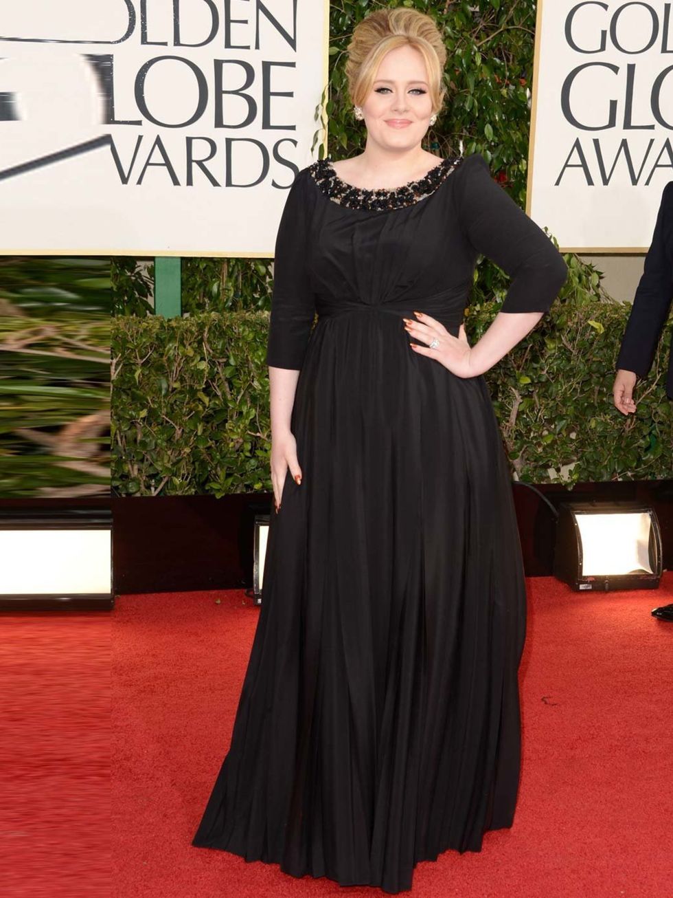 <p>Adele wore a black <a href="http://www.elleuk.com/catwalk/designer-a-z/burberry-prorsum/autumn-winter-2013">Burberry</a> gown to the 70th Annual Golden Globe Awards in Beverly Hills where she won Best Original Song for Skyfall, January 2013.</p>
