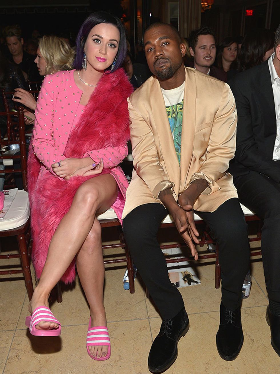 Kanye without Kim. 
Spotted Katy Perry's pink slides? We die.