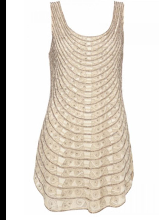 <p>Cream diamante dress, £250, by Kate Moss for Topshop (0845 121 4519)</p>