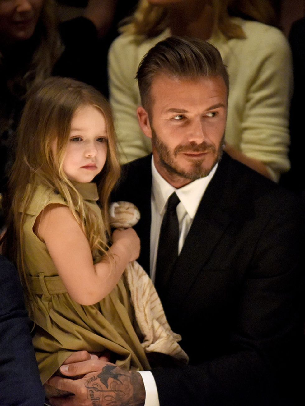 David Beckham with Harper at the Burberry London in Los Angeles event, April 2015.