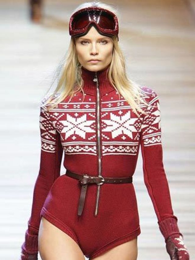 <p> Alpine and ski-resort footage played against a set backdrop of a wood cabin as Natasha Poly appeared in a red knitted body, complete with snow-flake design, fur moon-boots and sequin goggles. There was nothing subversive going on here and it was enjoy